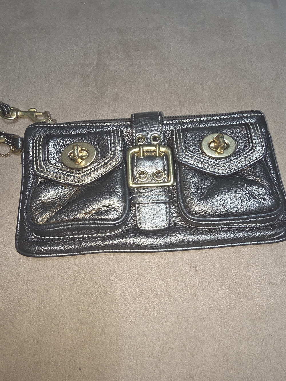 Coach Y2K Metallic Pewter Legacy Leather Wristlet Rare Find!